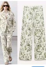 ZARA NEW WOMAN FLORAL COLLECTION PRINTED pants ECRU GREEN 5216 044 XS