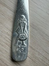 Vintage Child's Spoon Auerhahn 90 Silver Girl w/ Egg Basket Made In Germany