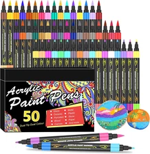 Amamao 100 Colors Acrylic Paint Markers Pens Set,50 Pack Dual Tip Acrylic Paint