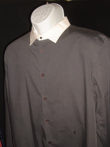 J. LINDEBERG GRAY STRIPED W/WHITE COLLAR 100% COTTON BUTTON FT SHIRT SZ. 56/L - Picture 3 of 9