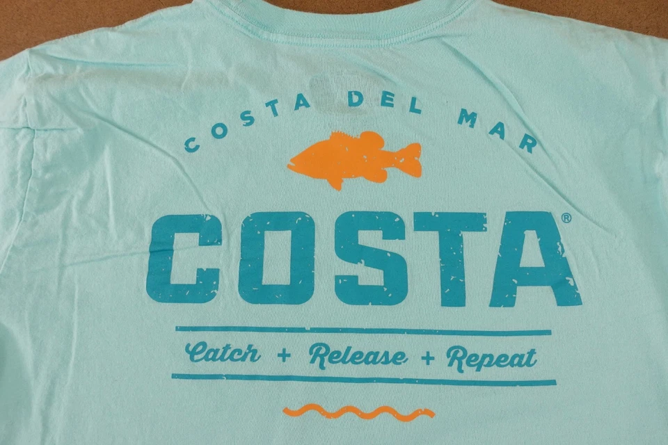 COSTA Mens Size XL Aqua Blue Cotton Short Sleeve Crew Neck Graphic T-Shirt - Image 2 of 4
