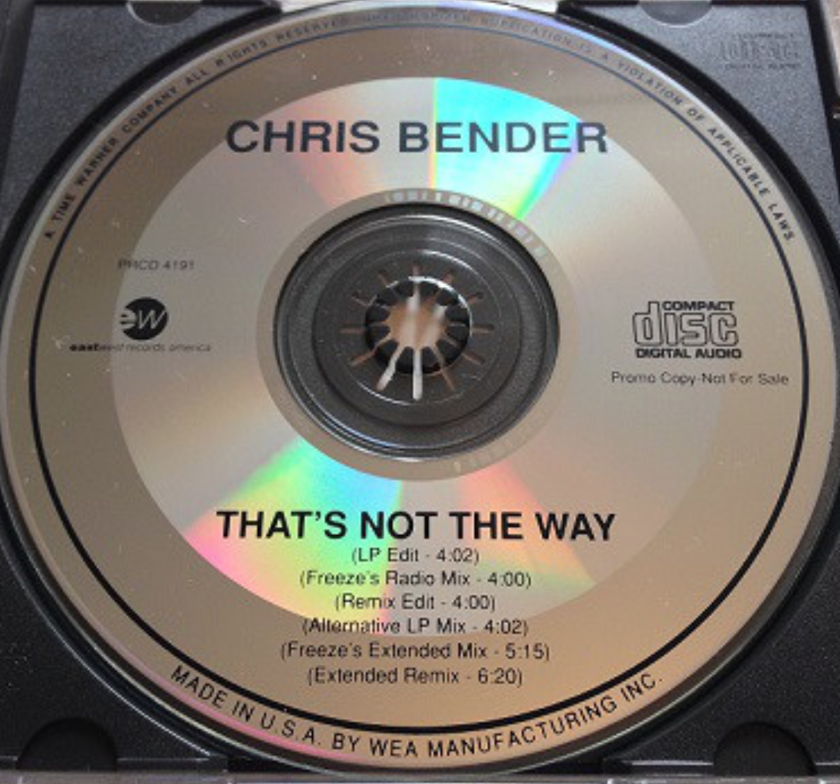 Chris Bender THAT'S NOT THE WAY Mixes 1991 US Promo CD PR
