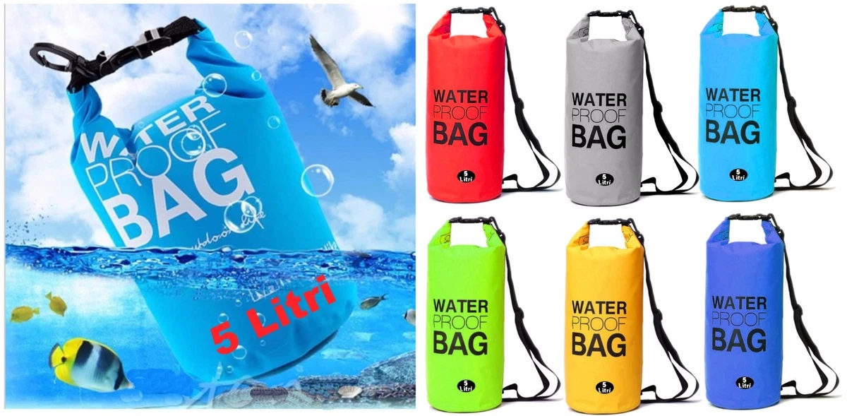 WATERPROOF BORSA SACCA IMPERMEABILE CANOA KAYAK SACCO 5 LITRI MARE SPIAGGIA