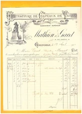 GRENOBLE (38) STRAW HATS FACTORY "MATHIEU & GAVET" invoice in 1901
