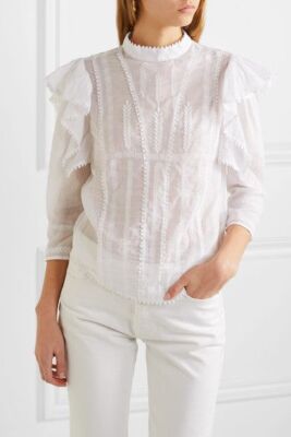 ISABEL MARANT ETOILE◆Ruffle Blouse/36/コットン/WHT/17A030E// ISABEL MARANT Cielo ruffled crocheted lace-paneled silk