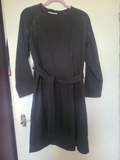 FOLK 0 Black trench biker Press Stud Close 3/4 Black Jacket Tie Belt Used Vgc