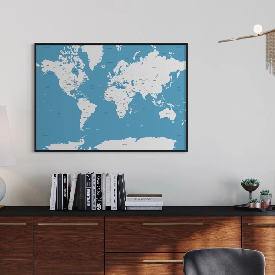 A1 Blue Large Map of the World Poster Educational Print - Image 2 of 4