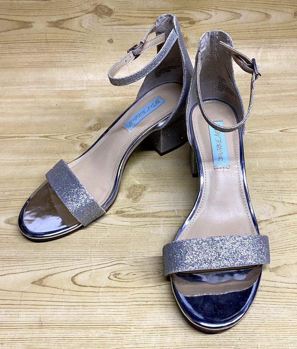 Betsy Johnson Embellished Ankle Strap Open Toe Block Heel Sandals