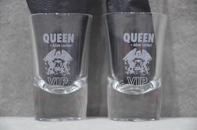2x Queen + Adam Lambert VIP Clear Shot Glass Bohemian Rhapsody New 2017 5cl 50ml