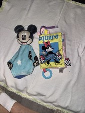 Disney MICKEY MOUSE Baby Lovey Security Blanket Plush Soft Blue Teether
