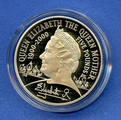 2000 Queen Mother Centenary Crown 28.28g Silver Proof 5 Pound Coin OGP COA