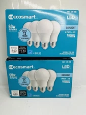 EcoSmart LED Light Bulb 60-Watt Equivalent Dimmable Daylight 5000K Lot 2 -4pack