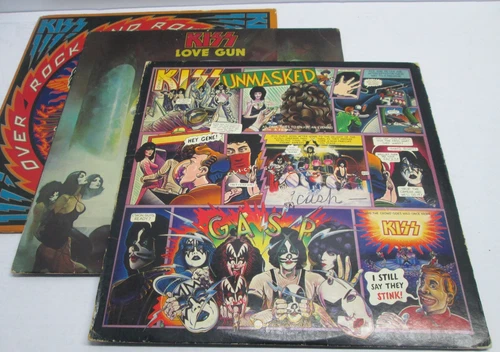 KISS Original releases vinyl LP lot- Rock/Roll Over, Unmasked, Love Gun