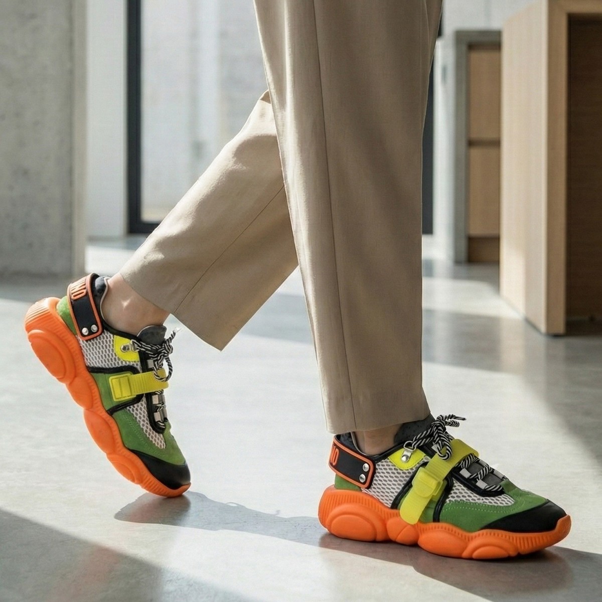 Moschino Teddy Bear Fluo Sneakers 37 US 7 Womens Green Orange
