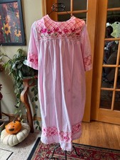Quacker Factory Vtg. Pink stripe Dress Sz S Embroidered Pockets Midi Cottage