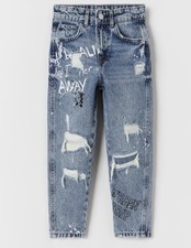 ZARA Kids Jeans relaxed fit Graffiti splatter distressed denim sz 9 unisex