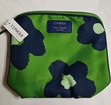 NWT Clinique x Kate Spade Green Navy Travel Makeup Bag Zipper Pouch
