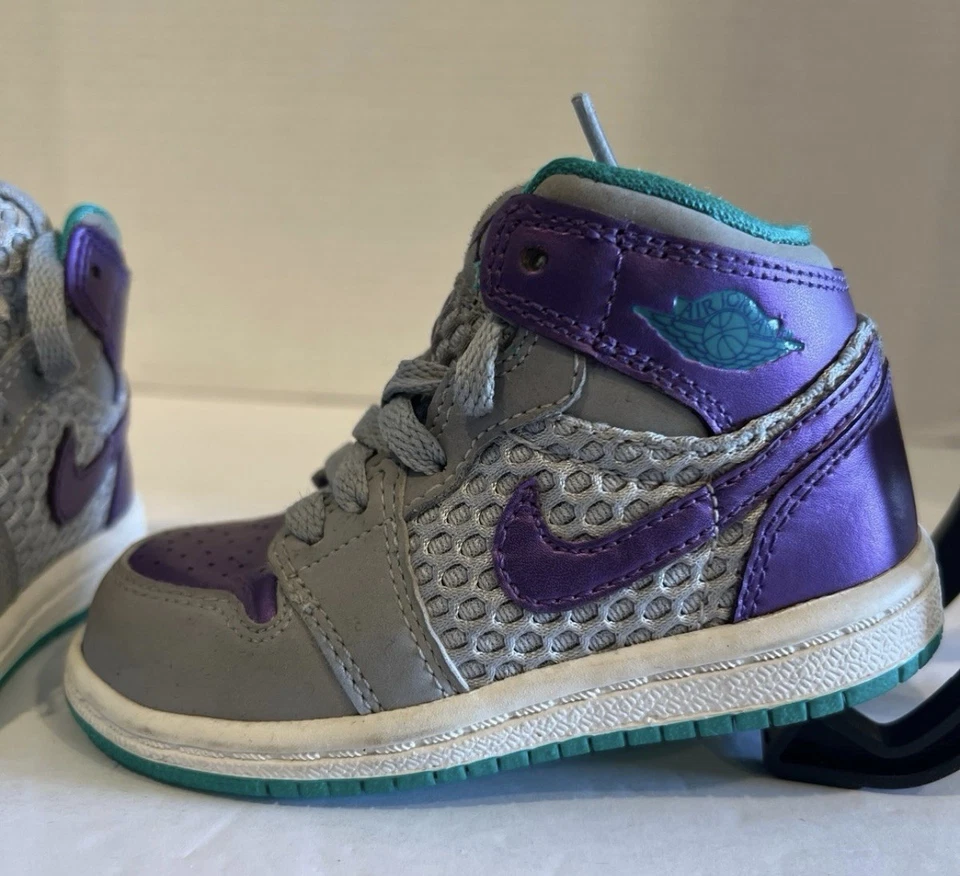 Nike Air Jordan 1 Zapatillas Altas (TD) Talla 6C Gris Púrpura Verde azulado Foto 2 de 4