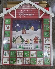 Christmas Countdown Lighted Advent Calendar Wood House Santa Reindeer Holiday