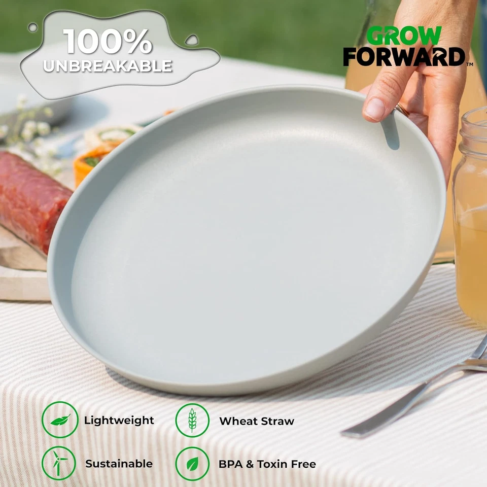 Wheat Straw Plates - 10 Inch Reusable Plastic Dinner Plates Set of 8 - Image 4 of 4