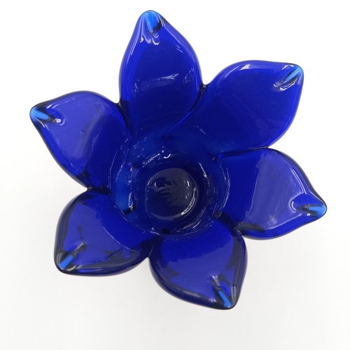 art glass hand blown blue green flower candle holder 9cm - Picture 2 of 6