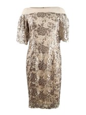 Calvin Klein Women's Embellished Lace Sheath Dress (2, Nude/Silver) 193623988074