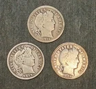 1912, 1906-D  1899, 90% Silver Barber Dime Lot of 3 coins grading AG or Better