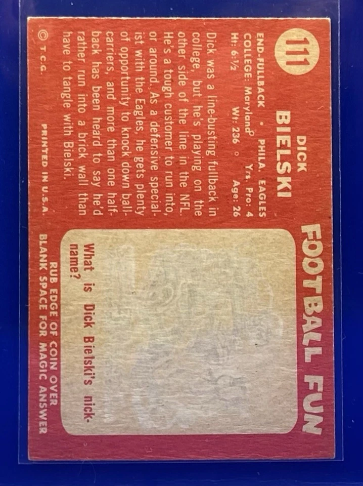 1958 Topps #111 Dick Bielski Philadelphia Eagles - Image 2 of 2