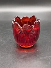 Fenton Glass Red Tulip Leaf Votive Candle Holder