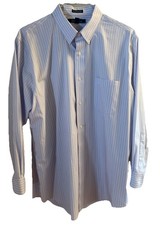 Croft & Barrow Men’s Non-Iron Cotton Shirt Blue and Pink Striped 17 1/2 32/33