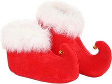Elf Jester Costume Shoes Red Metallic Cloth Halloween/Christmas Slip-On Size L
