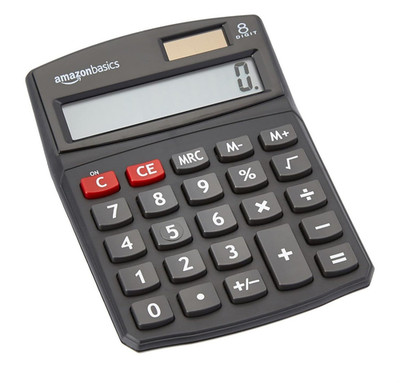 AmazonBasics LCD 8-Digit Desktop Basic Calculator, Battery Powered, Black