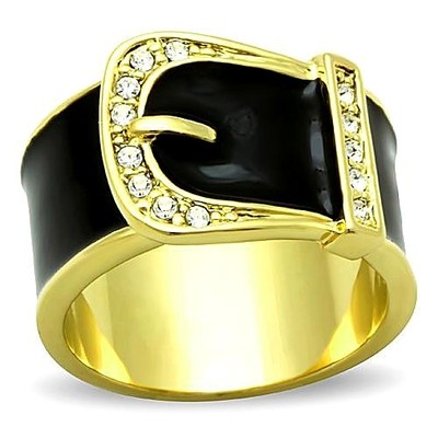 Women's Buckle Ring, Clear Top Grade Crystal, 14K Gold Plated, Stainless Steel