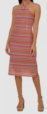 Adrianna Papell Women's Purple Pink Crochet Stripe Halter Sheath Dress Size 8