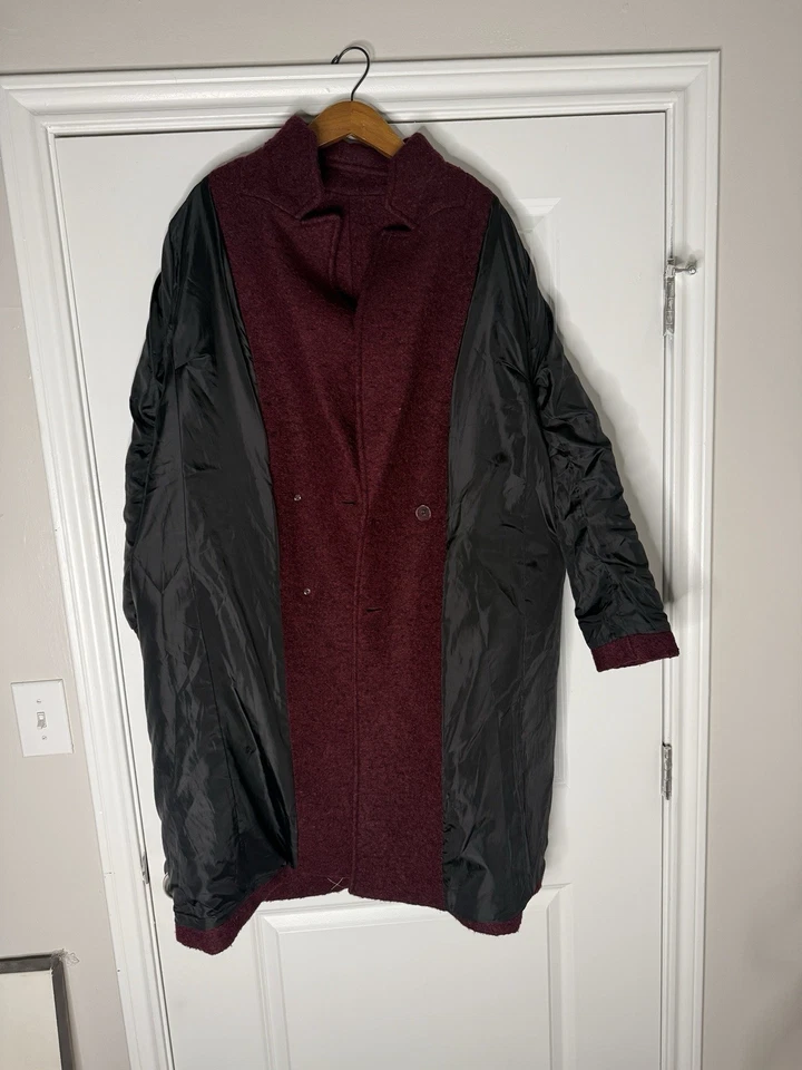 Express 羊毛混纺长款大衣勃艮第栗色 XL 双排扣风格 — 第 4/4 张图片