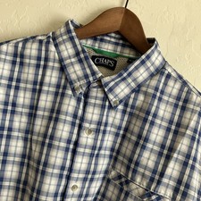 Mens Chaps Button Down Shirt XXL Short Sleeve Active Outdoor Pocket Blue Plaid