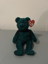 TY Beanie Baby Holiday Teddy 2001 Retired Green Plush Silver Tag PE Pellets
