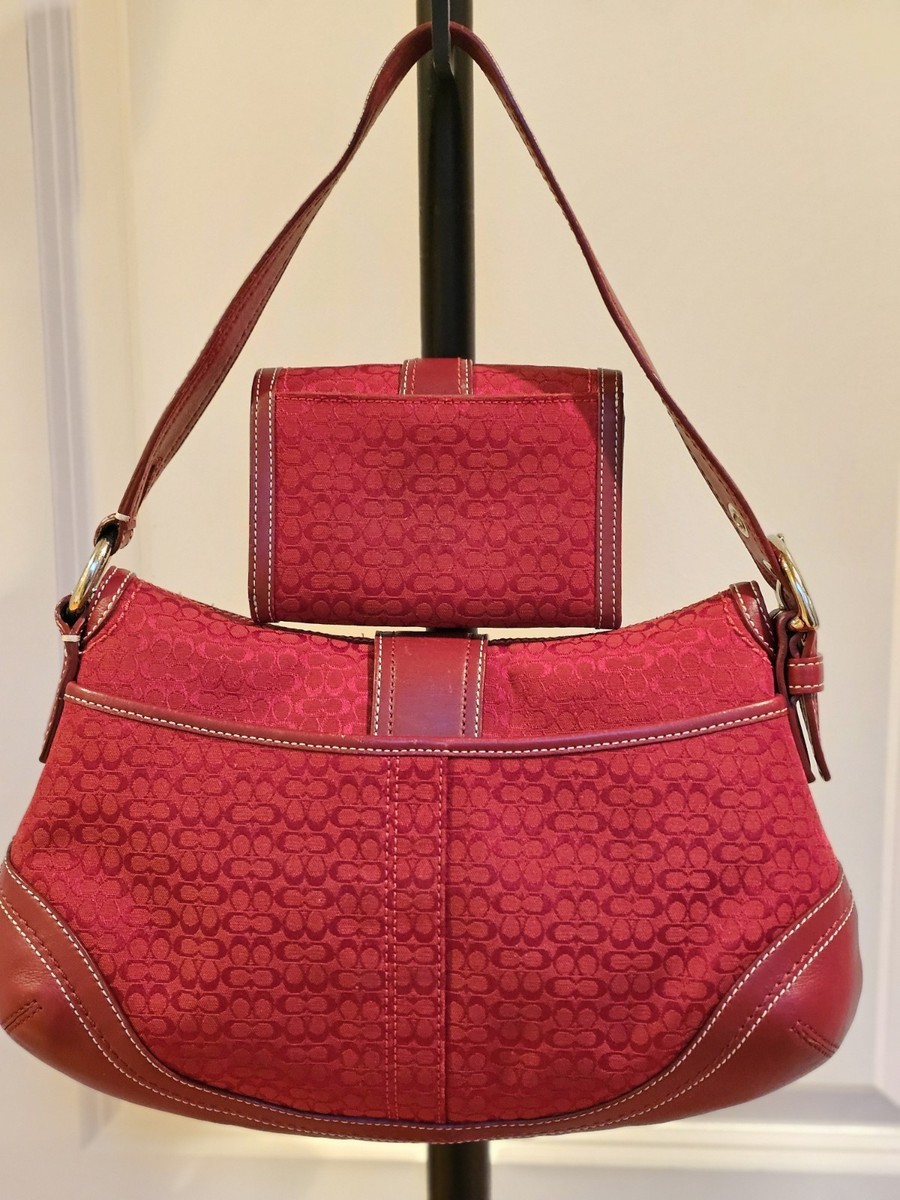 Coach Soho Red Signature CC Canvas Leather Shoulder Bag