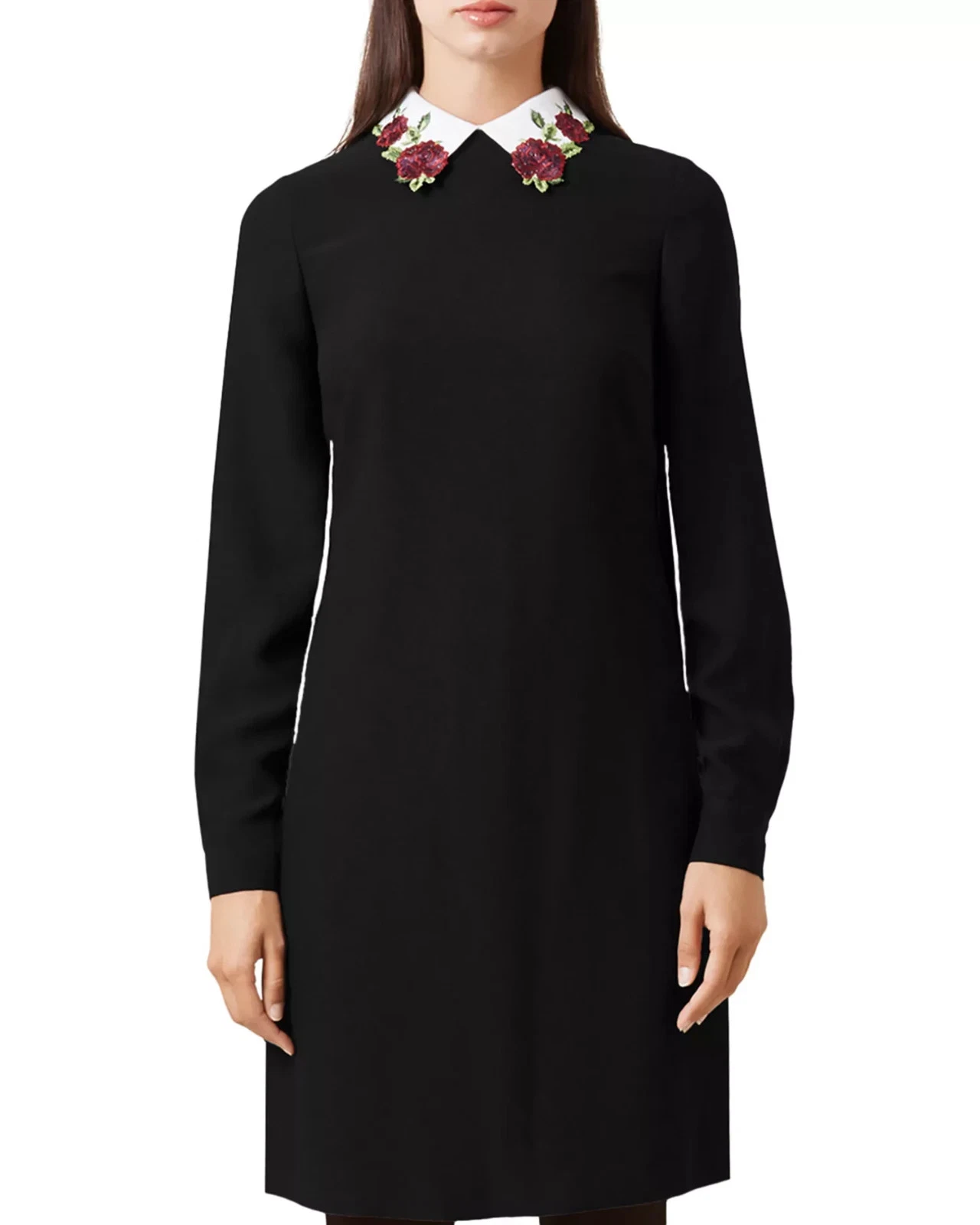 HOBBS LONDON Theodora Embroidered Floral Collared Shift Dress Black Crepe 4
Opens in a new window or