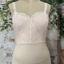 Vintage 1950s Leony's Quality Wear Lace Slip Dress w/ Side Zipper Pink Size 32