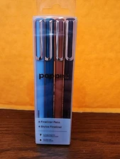 POPPIN FINELINER PENS,0.5 MM FINE POINT,BLACK INK. 4 PACK