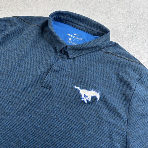 SMU Mustangs Polo Shirt Mens L Nike Blue Performance S/S Snap AeroACT Swoosh