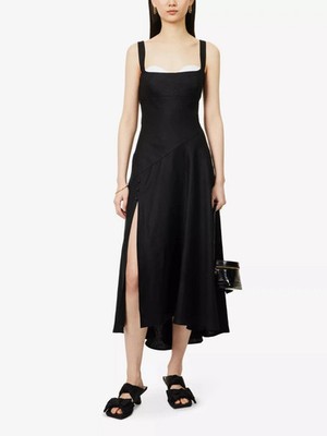 REFORMATION £298 Bekki 100 % Leinen schwarz Midikleid UK 16 US 12 NEU ausverkauft RAR