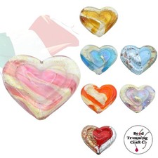 Murano Glass   Heart Bead   Flat  30mm   Devoted 2 U   Price per piece
