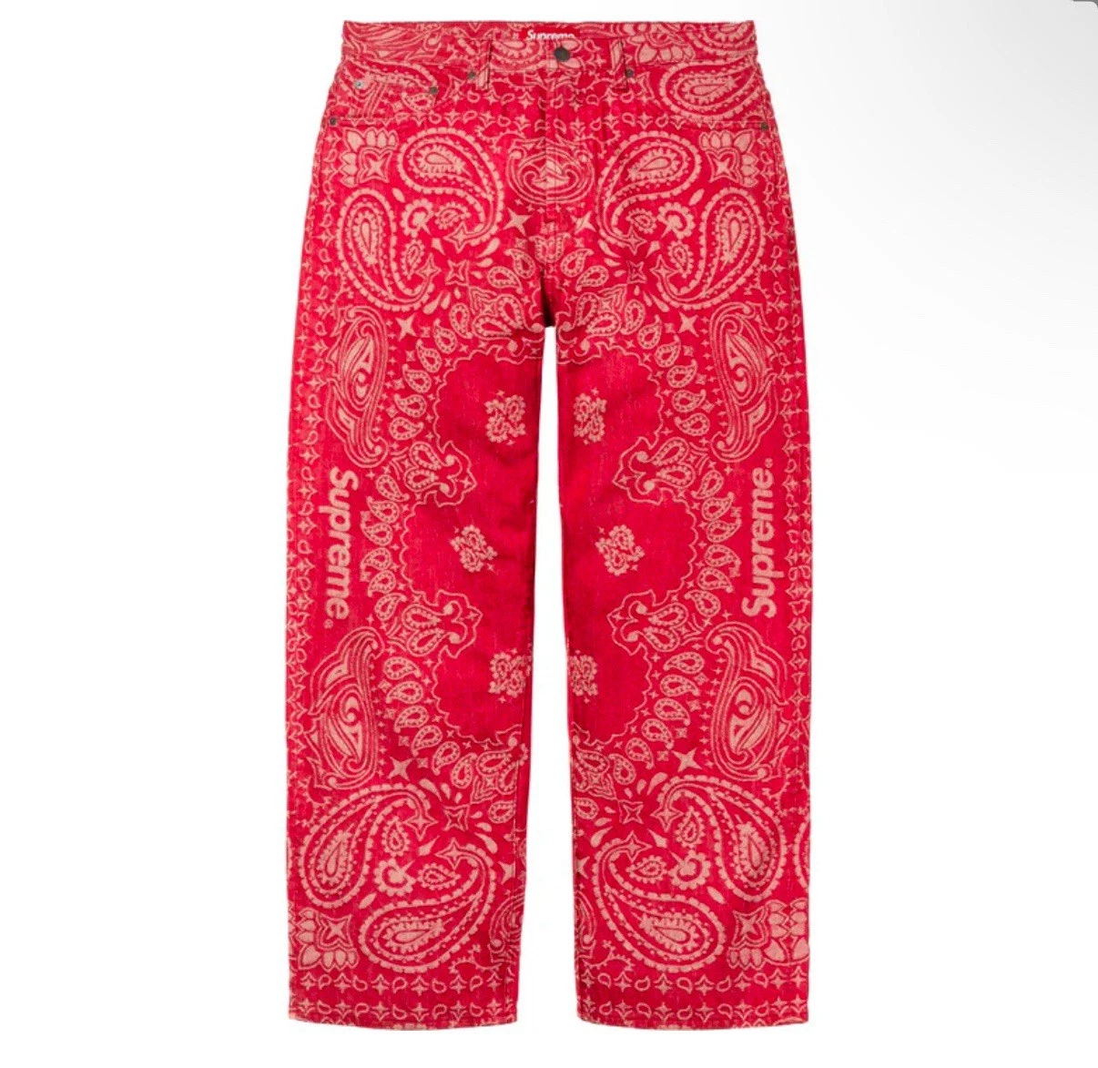 SUPREME WEEK7 SS25 BANDANA JACQUARD BAGGY JEAN (ROUGE)   TAILLE 30 EN MAIN !!️