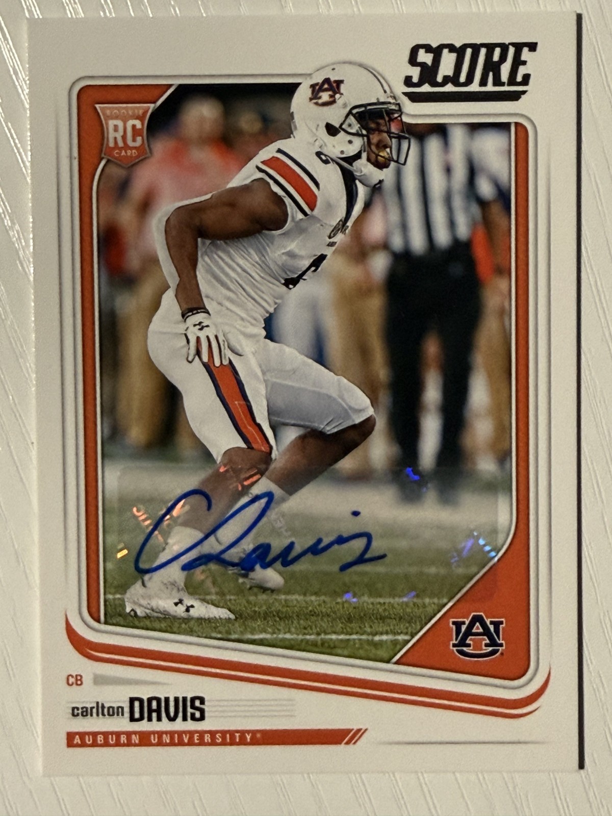 Carlton Davis 2018 Panini Score Rookie Auto Autograph #339 Patriots Auburn