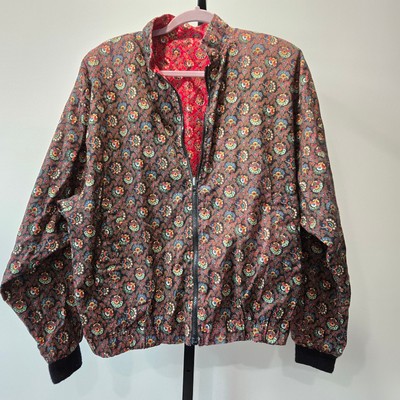 Vintage Vera Bradley Reversible Full Zip Bomber Jacket Floral Red Large Cotton