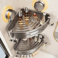 Corner Shower Shelf Suction Cup No Drill Bathroom Storage Rack with Hooks Holder