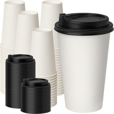 Disposable Paper Coffee Cups with Lids 16 oz 100 Pack