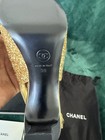 CHANEL Gold Glitter Slingback Block Heel Cap Toe Logo Women's Heels US 8.5 — photo 9